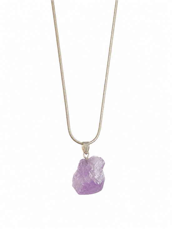Handmade Jewelry - raw amethyst crystal handmade necklace purple gemstone pendant